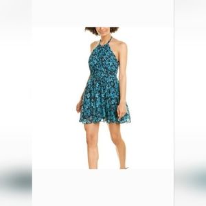 Love by theia a line chiffon backless dress 12 black blue floral cocktail dress
